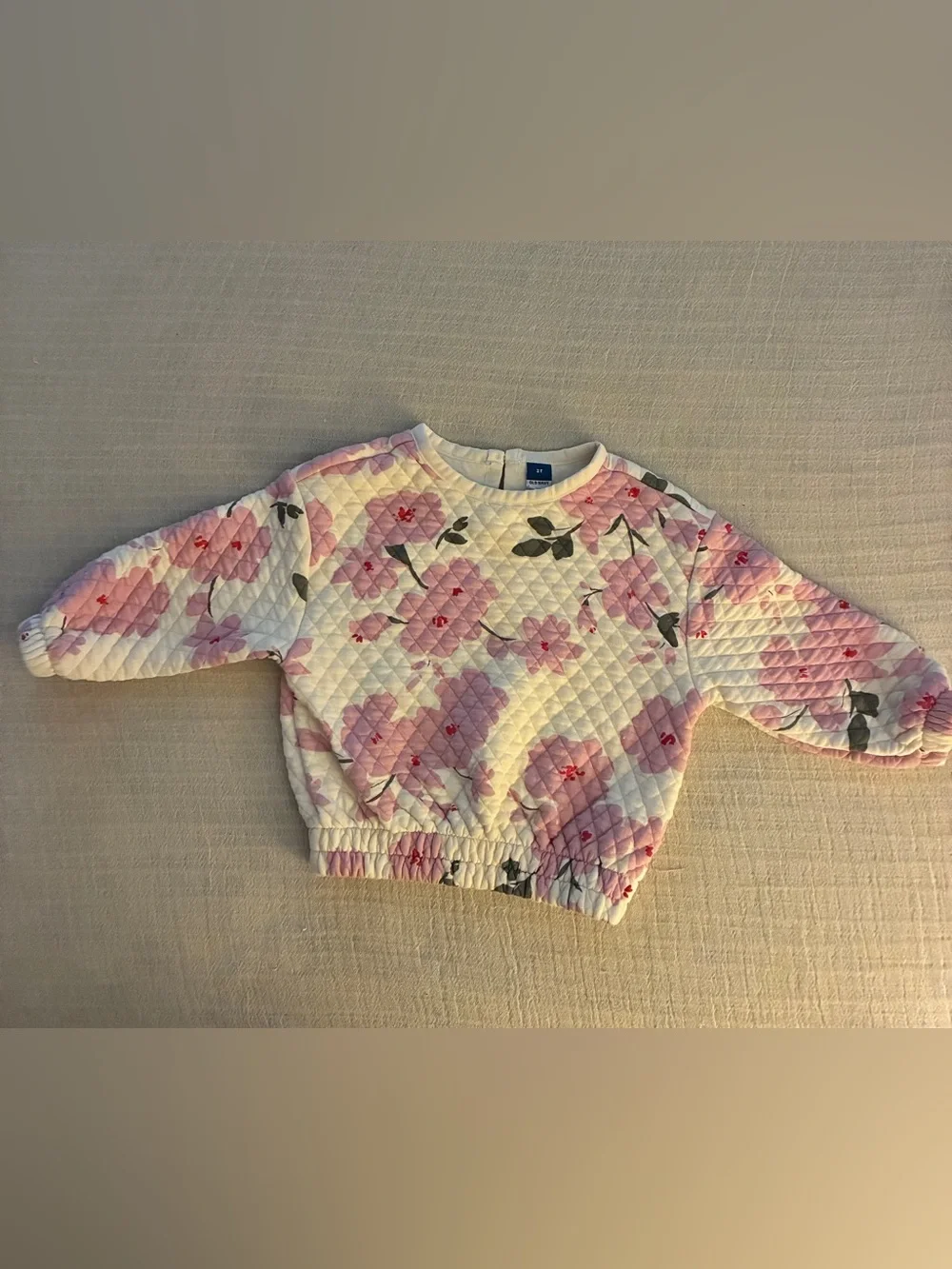 Old Navy Fall Toddler Quilted Cream Pink Cherry Blossom Floral Sweatshirt 3T EUC